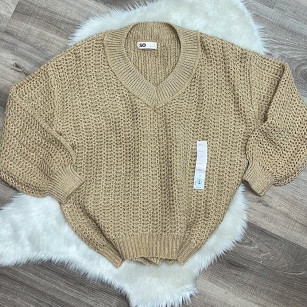 Last One! NWT SO Cable Knit Yarn Sweater Sz M Tan Camel - Picture 4 of 8